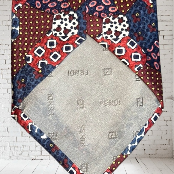 Fendi Geometric Red and Blue Men's Tie - Picture 3 of 4